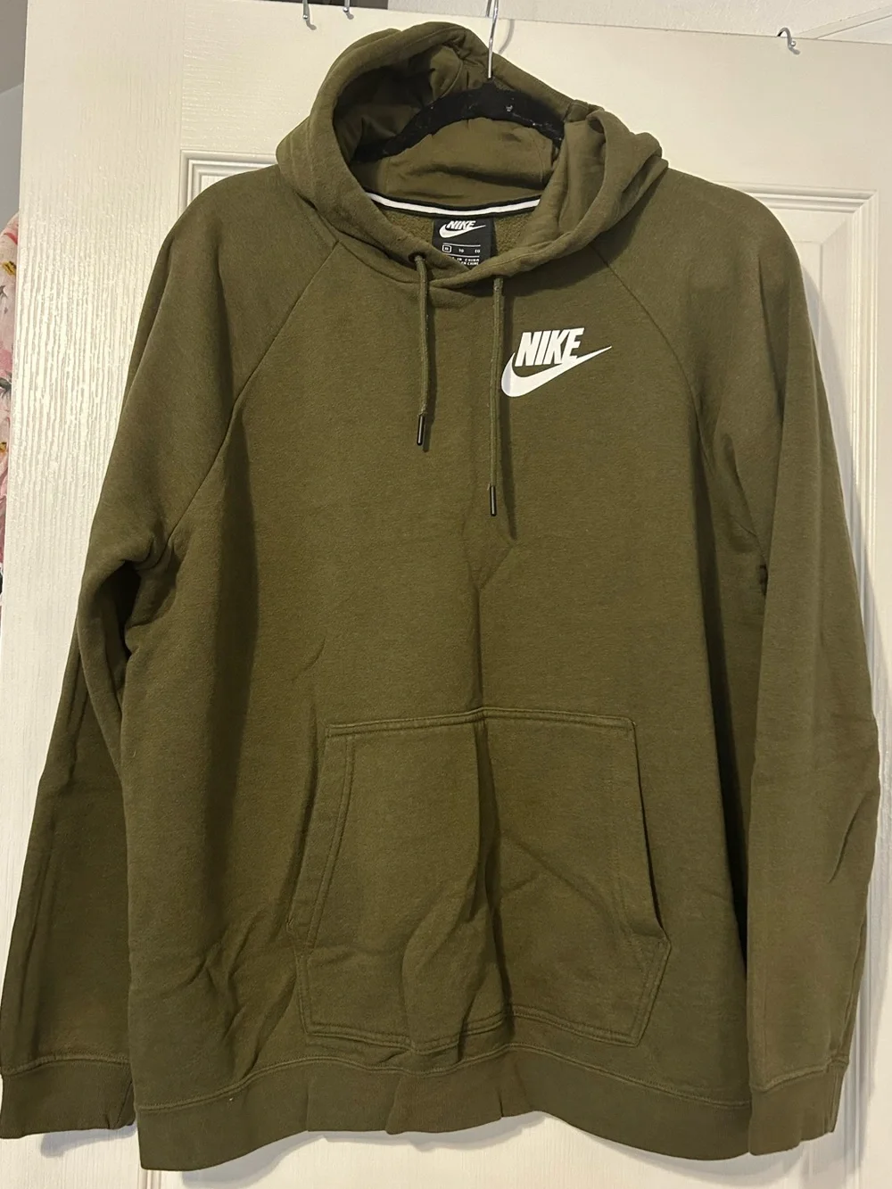 Nike Women’s Olive Green Pullover Hoodie with White Logo